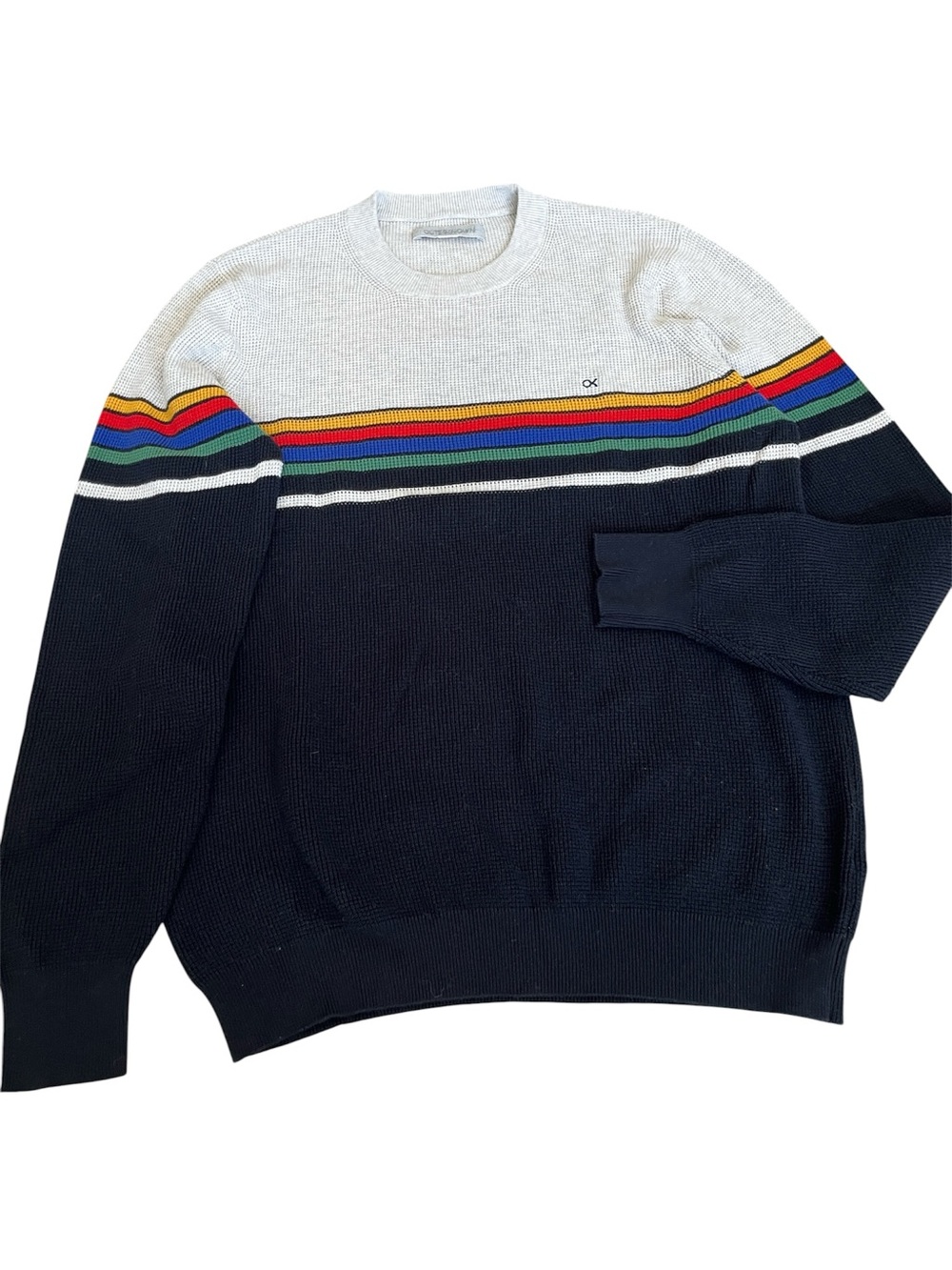 Outerknown Nostalgic Sweater OK Retro Rainbow Men’s L Waffle Knit 70s Surf $178
